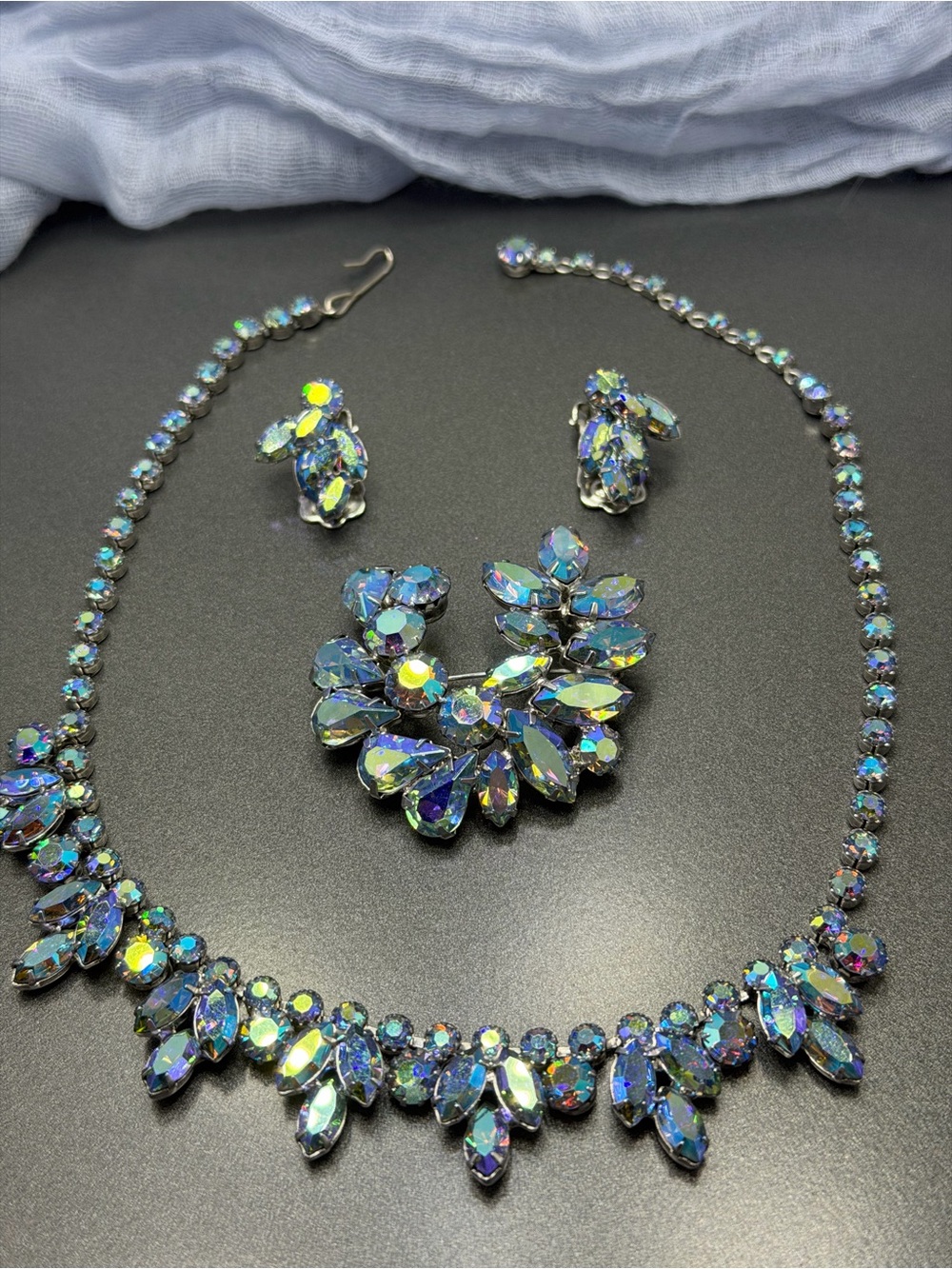 Vintage Continental Full Parure Blue Crystal set